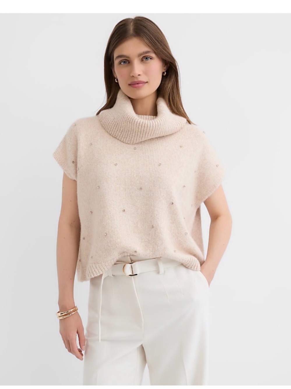 Sparkle Embellished Turtleneck Poncho Sweater